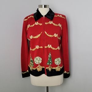 Y2K 2004 Vintage Zip-Up Cardigan Embroidered Ugly Christmas Sweater Size Medium